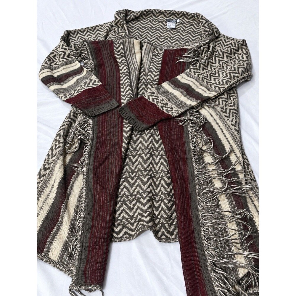 Earthbound Trading Co L Southwestern Fringe Open Front Shawl Cardigan